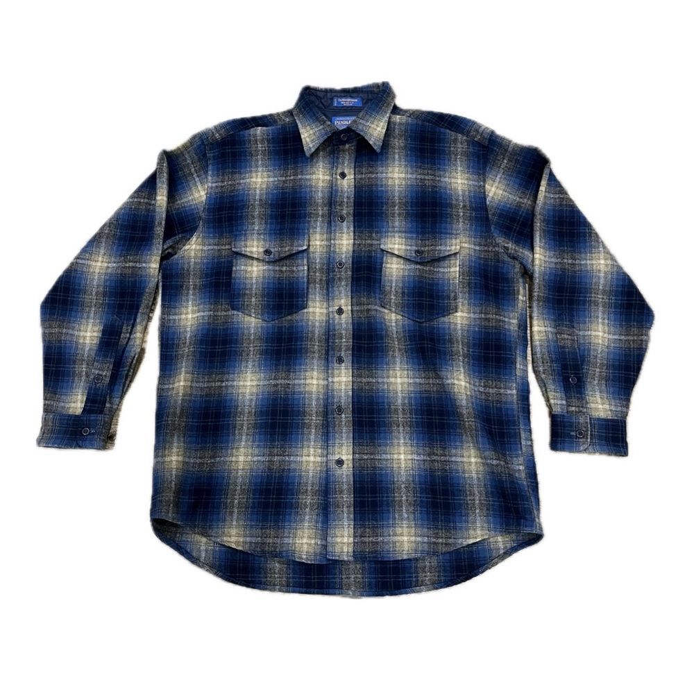 Vintage Pendleton Outdoorsman Wool Shirt Blue Mens Sz  L LONG USA Button Down